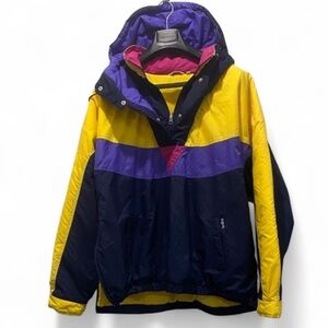 ISPO SKIWEAR Anorak Multicolor Jacket Vintage Style Size L Yellow Purple Navy